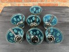 Vintage Georges Briard Low Ball Drinking Glasses Fleur-de-lis Blue Gold Barware