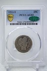 1913-s Barber Silver Quarter 25c Pcgs Ag 3 Green Cac  9913