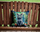 Russian Blue Cat By The Christmas Tree Fabric Decorative Pillow Dac7250pw1414