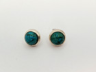 Vintage Pair Sterling Silver Turquoise Stud Earrings Artist Signed 12mm