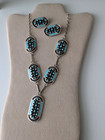 Jobeth Mayes Navajo Sterling Turquoise Necklace   Clip On Earrings Set