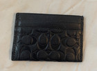Coach Logo Embossed Black Leather Mini Card Case Wallet-new No Tag