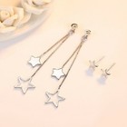 Women 925 Sterling Silver Jewelry Earrings Elegant Hollow Star Tassel Stud 0157