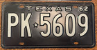 1 Pair Texas License Plate  1962  Pk 5609  Original Paint