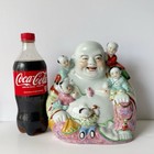 Vintage Chinese Export Laughing Buddha With Children Porcelain Statue Figurine