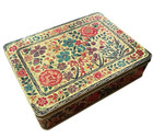 Beautiful Floral Hinged Gold Rectangular 9 X 7  Tin Container Made In England