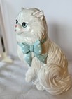 Persian White Kitty Cat Figurine Blue Eyes Bow 9 5    Statue Gift
