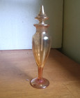 Pretty Golden Orange Carnival Glass Footed Perfume Bottle With Dauber Stopper