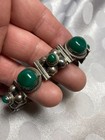 Beautiful Vintage Mexican Sterling Silver Green Onyx Bracelet 7 3 4 Inch