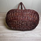 Vintage Woven Wicker Gathering Basket Double Handles Farmhouse Cottage