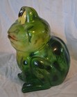 Nice Vintage Green Thick Plastic Bull Frog Coin Money Piggy Bank W  Stopper Old 