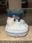 Vintage Porcelain Cat   Dog In Tub Nos Thomco Hand Painted Bisque Taiwan Blue