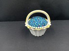 Vintage Handcrafted Porcelain Pin Cushion Sewing Basket Japan Yellow  white 3 