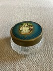 Vintage Glass Powder Jar Trinket Dish Victorian Woman Metal Dresser Vanity