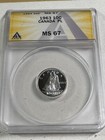 1963 Canada 10 Cents Proof Like Silver Coin Graded Ms 67 By Anacs