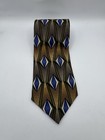 Cocktail Collection Silk Tie Geometric Diamond Blue Tan Art Deco Wide Vintage