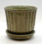 Vintage Mccoy Pottery Sage Green Bamboo Design Flower Pot  Planter 4 25  Tall