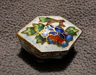 Vintage Miniature Floral Cloisonn   Enamel Hexagon Hinged Trinket pill Box