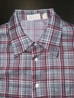 Vtg 70s Sears Gray Burgundy Plaid Silky Poly Disco Pimp Office No-tuck Shirt Xl