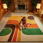 Hand Tufted 70s Retro Geometric Wool Area Rug Modern Abstract Area Rug Carpet