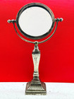 Vintage Vanity Tabletop Round Double Side Mirror Silver Plated Metal Shaving 16 