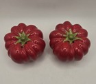 Vintage Ceramic Tomato Shaped Salt   Pepper Shaker Set W bottom Plugs  unique     