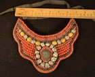 Vintage Tibetan   Nepalese Beaded Hand Stitched Bib Necklace Coral Brass