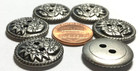6 Heavy Antique Silver Tone Metal 2-hole Flower Floral Buttons 20mm 13 16  11757