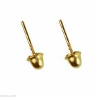 Genuine Natural Diamond Stud Screw Back Earrings In Solid 14k Yellow Gold - 2mm