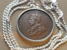 1935 Australia King George Penny 925 Pendant On A 28  Italian Silver Rope Chain