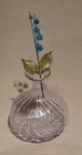 Blown Glass Bottle  Swirl 3-1 2    Bud Vase With Glass Leaves  Flowers
