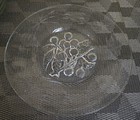 Set Of 8 Vintage Clear Glass 8  Plates  Cherry Design In Center  Etched Edges