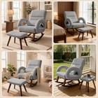 Rocking Chair Nursery W  Ottoman Upholstered Glider Rocker Boucle Teddy Fabric