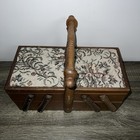 Vintage Wooden Accordion Fold Out 2 Tier Sewing Box