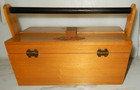 Mcm Japanese  Wooden Sewing Box Basket  W decals 1950s Floral Designs Has Handle