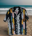 Vintage Rjc Mens Size L Black Hawaiian Surfboards Floral Usa Cotton Camp Shirt