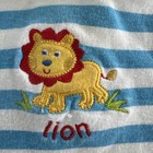 Vintage 90s Y2k Mayfair Baby Infant Boy Blue Green Striped Romper Lion 6-9 Month