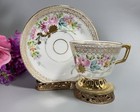 Antique Russian Porcelain Cup   Saucer Kuznetsov Factory 19thc Floral Gilt