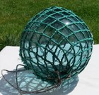 Japanese Glass Fishing Float Xl 9  Aqua In Green Net Usa Bz 26l
