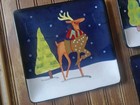 Christmas Reindeer Ceramic Plate Set Of 4 Vintage Blue Ridge 