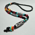 Old Tibet 9 Eyes Dzi Beads Hannatural Agate Pendant Necklace Antique 