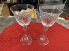 Vintage Antique Pair Crystal Cut Glass Wine Glasses Glass Etched