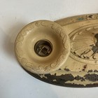 Antique Art Nouveau Deco 2 Bulb Polychrome Metal Flush Ceiling Light Fixture