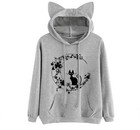 Womens Long Sleeve Cat Print Hoodies Tops Jumper Hooded Pullover Dress Plus Size