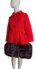 Vtg Early 60 s Coral Red Wool Princess Coat Fur Trim Hem Xs s Fit Flair