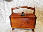 Vintage Wood Sewing Box   12x11x8  Spool Rack  Flip Doors  Hand Painted Natical