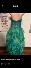 Teal Strapless Beaded Bodice Ruffle Organza Quincea  era Formal Dress