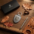 Porsche Exclusive Coat Of Arms Turbonite Gray Leather Keychain - Crest Key Ring