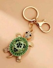 Green Rhinestone Turtle Keychain Keyring Key Chain Ring Purse Charm Stones New