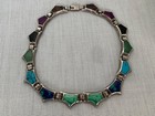 Mexico 950 Silver Multi Gemstone Inlay Necklace Turquoise Malachite Ect Vintage